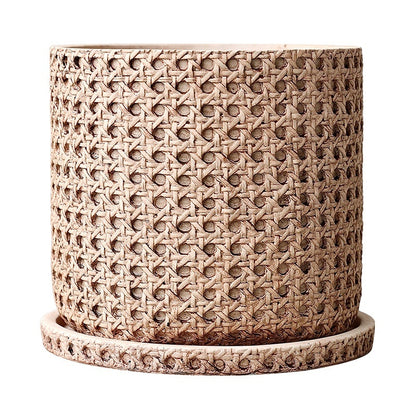 Woven Bamboo Straw Creative Green Plants Pots With Tray