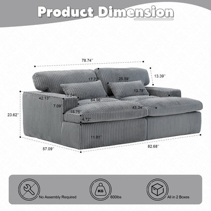 Double Chaise Lounge Chair Indoor,Oversized Upholstered Sleeper Cloud Couch,Deep Seat Luxury Sofa Bed,Sectional Sofa Chaise Love-seat,Corduroy Reading Chair For Living Room,No Assembly Required,Grey