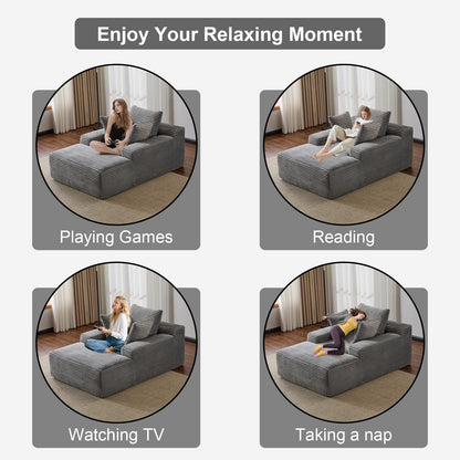 Oversized Chaise Lounge Chair Cozy Cloud Couch, Modern Plush Corduroy Upholstered Sleeper Sofa Daybed With 3 Throw Pillows And Wide Armrest For Living Room, No Assembly Required,Grey