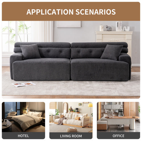 Gray Compression Modular Sofa — 4-Seater Wood-Grain Chenille, Full Foam Design, Includes 2 Pillows