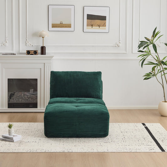 Modern Compressed Memory Foam Chaise Lounge – Corduroy Cloud Sofa with Movable Ottoman | No-Assembly Modular Floor Chaise (Green)