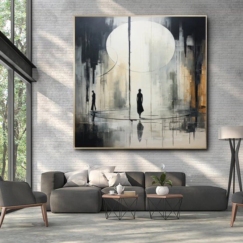 Handmade Oil Painting Canvas Wall Art Decoration Black And White Abstract   Artwork Medieval Black Neoclassicism Wall Decor Street For Home Office Decor