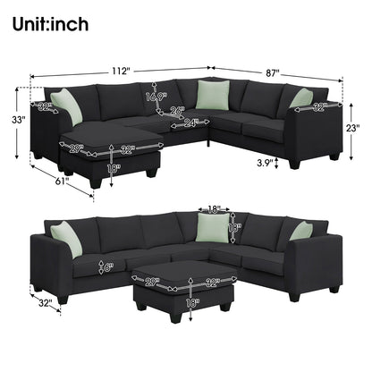 112 87 Sectional Sofa Couches, 7 Seats Modular Living Room Sets