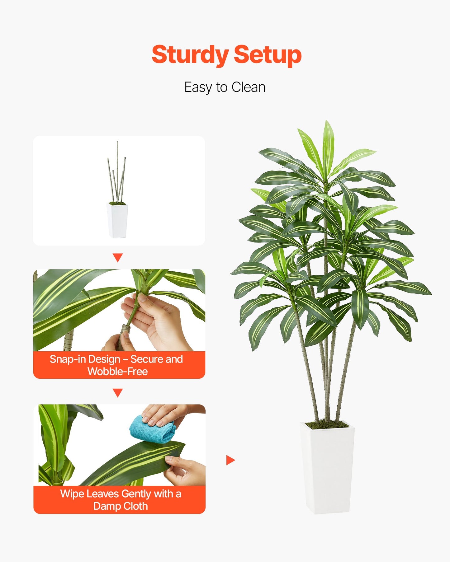 6ft Artificial Dracaena Tree Fake Plant With White Planter Indoor