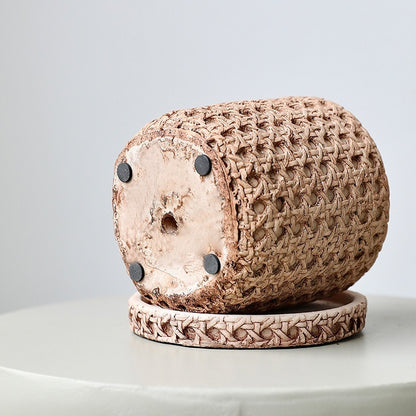 Woven Bamboo Straw Creative Green Plants Pots With Tray